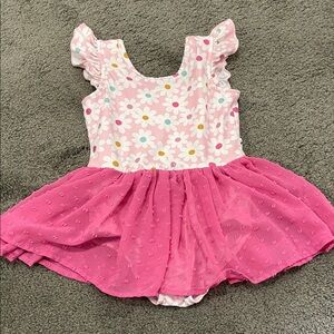Pink Floral Ruffle Sleeve Leotard